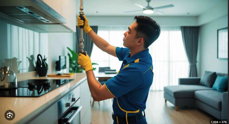 Plumber working in kitchen